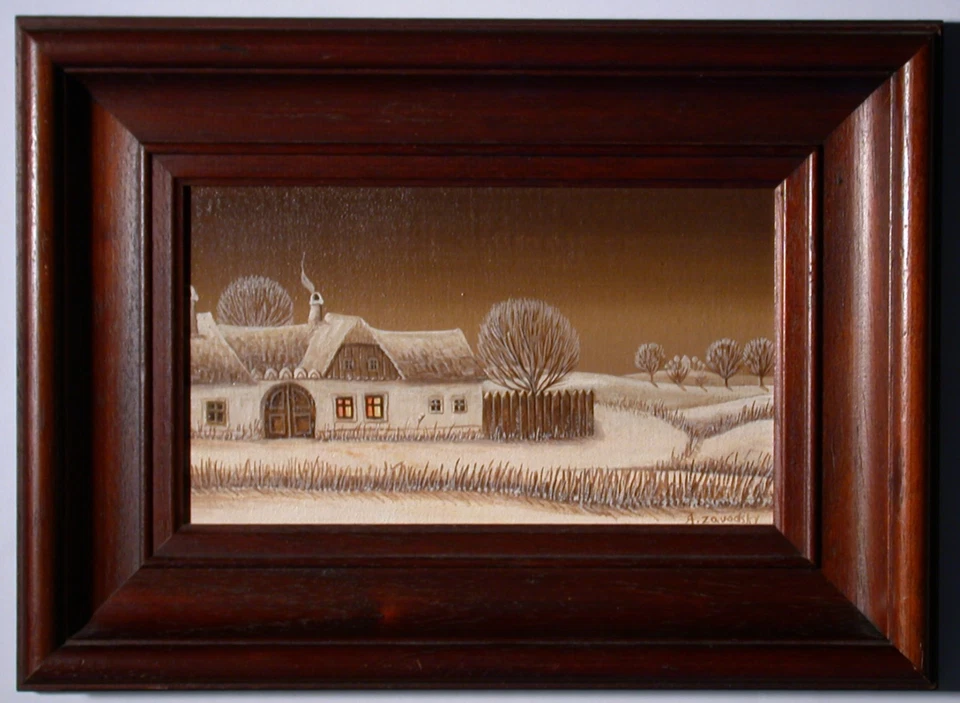 Alfred Zavodsky (1944 Maria Enzersdorf) Gehöft beim Flüsschen - Naiv. - Bild 1 von 4