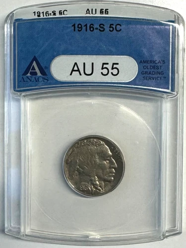 1916-S Buffalo Nickel, AU 55 ANACS, NR.