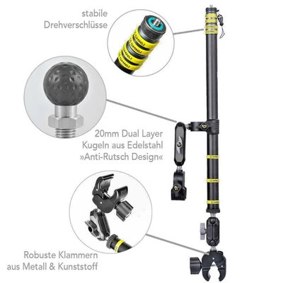 SMNU Motorrad Selfie Stick, Halterung für Insta360 X3 X4 / DJI Osmo Action 3, 4, 5