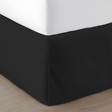 Queen Bed Skirt 18-Inch Drop, Pleated Dust Ruffle, Secure Fit, Black Microfiber