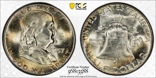 1957 Franklin Half Dollar PCGS MS64 Toned