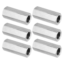 6Pcs M10 x 1.25 Pitch 35mm Length Stainless Steel Hex Coupling Nut Connector