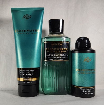 Bath and Body Works FRESHWATER MEN S SPRAY, Cream, Body Wash (Set of 3)