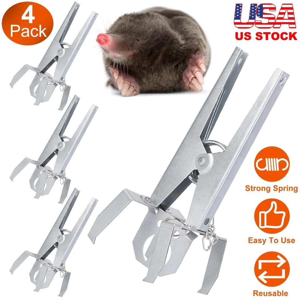 Paquete de 4 trampas para topos reutilizables con tijera asesinos de mandíbula clips efectivos para verduras Foto 3 de 4