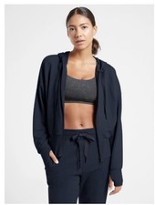Athleta Balance Full Zip Navy Hooded Sweatshirt XS Thumbholes Oversized