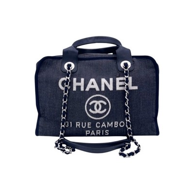 Chanel Blue Denim Canvas Bowling Tasche mit Schulterriemen Deauville Canvas