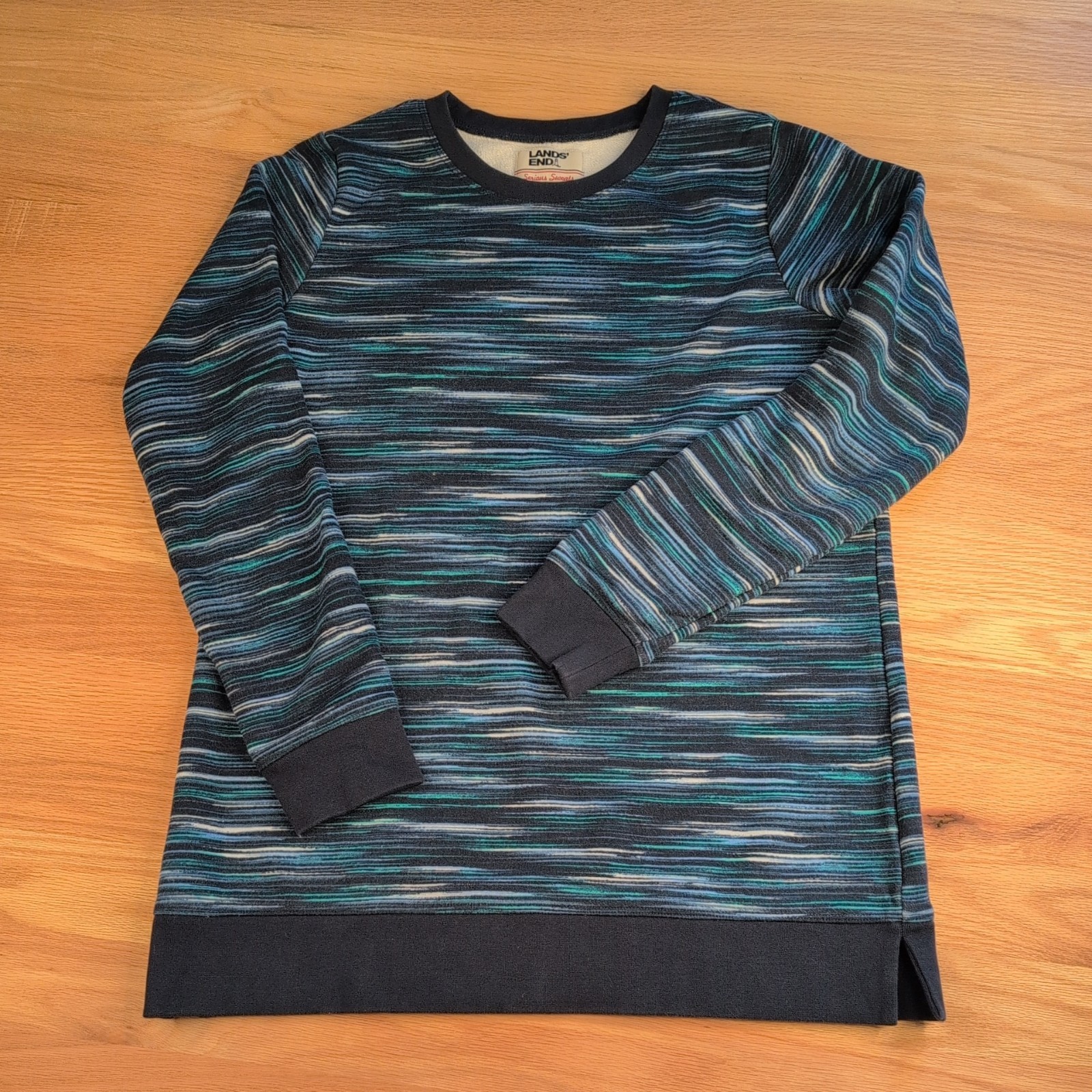Lands' End Serious Sweats Women S Blue Crewneck Long Sleeve Sweatshirt Tunic Top