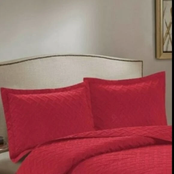 3PC Quilt Bedspread Set Oversized King Mandarin Red - Image 3 of 4