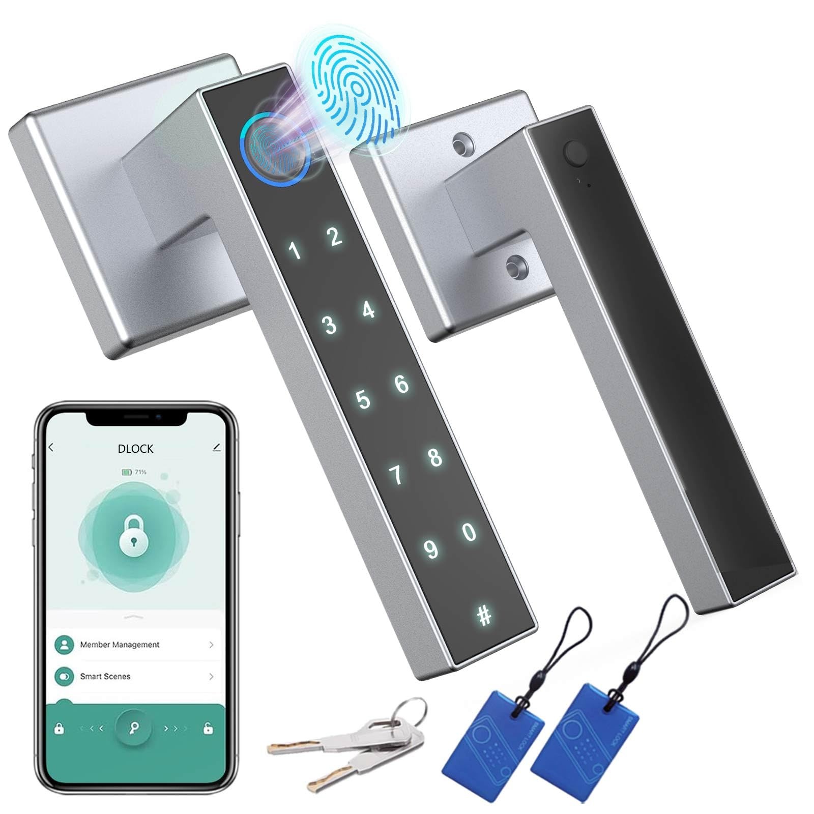 Smart Bluetooth Fingerprint Door Lock with Keyless Entry and Handle