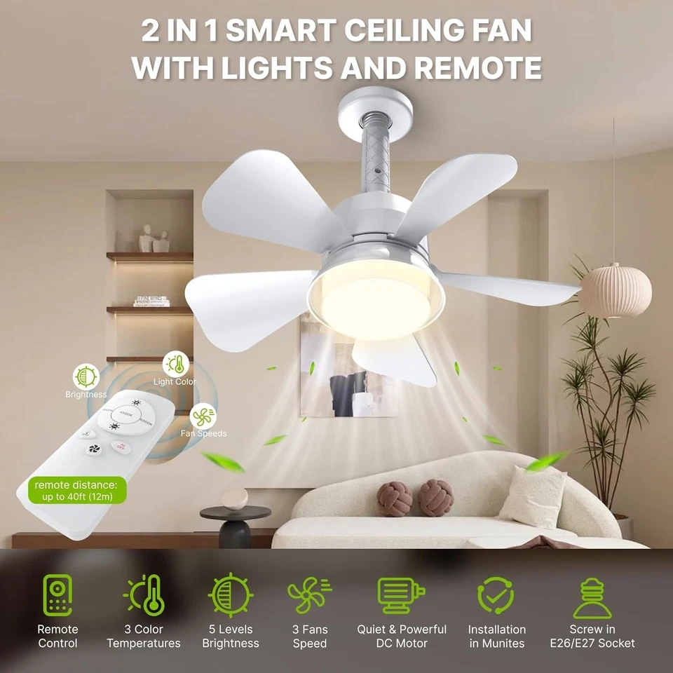 Ceiling Fan Light Fixture E26/E27 – Dimmable LED w/ Remote, 3‑Color Modes - Image 4 of 4