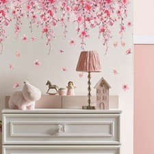 Wall Art Sticker Pink Flower  Floral Wall Stickers Self-adhesive  Wall Decals A