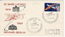 DDR Berlin 1969 Brief Sonderstempel 50 Jahre Erste Luftpost Berlin-Weimar