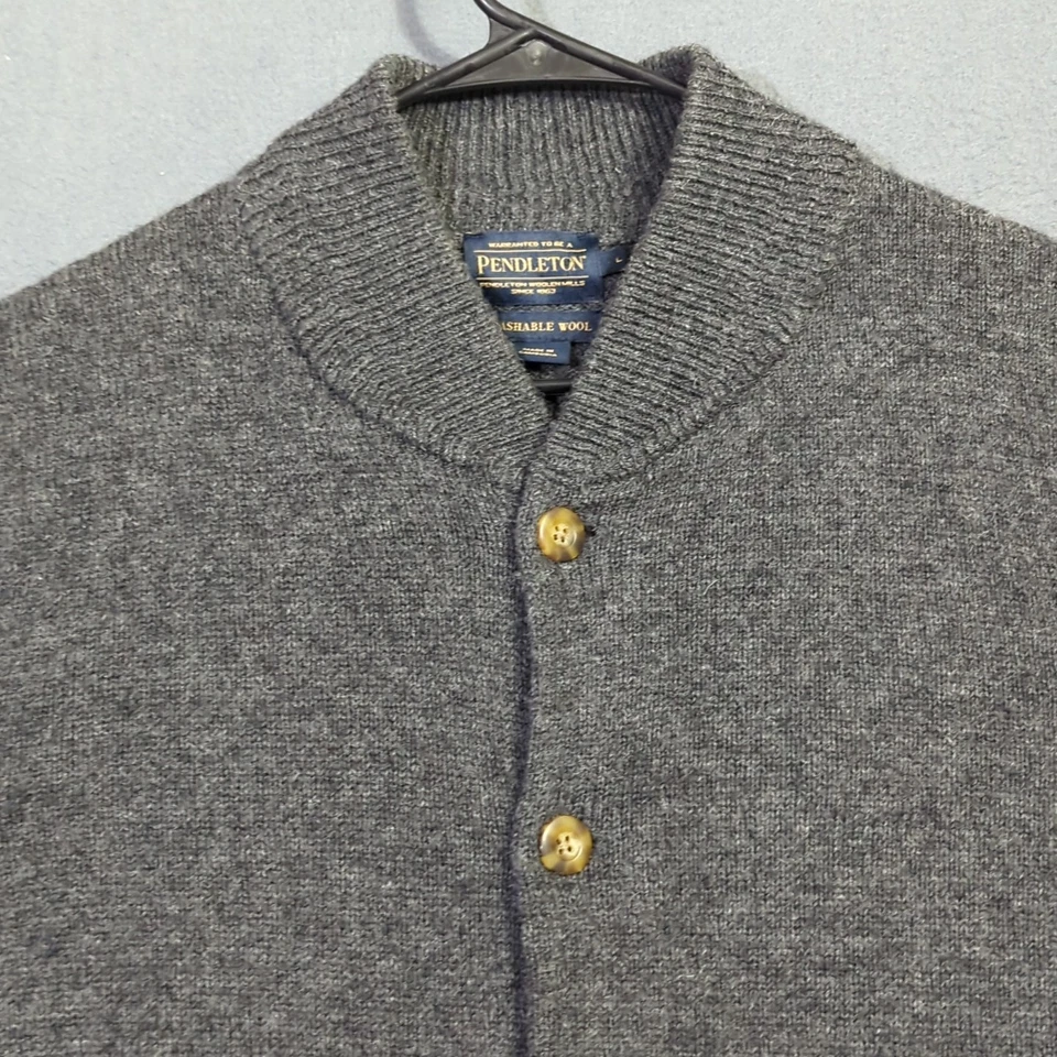 Pendleton Sweater Men's L Gray Shetland Collection Cardigan Washable Wool - Image 3 of 4