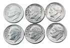 (6) 1950's Silver Roosevelt Dimes / Coins Circulated Ungraded - Weight .48 oz
