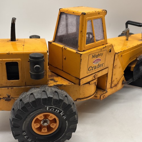 Vtg 1970's Tonka Mighty Road Grader Orange Pressed Steel! Heavy Wear! - Picture 14 of 21