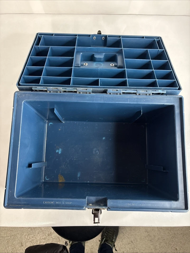 Vintage Stack-on Step Stool Tool Chest Blue 20” X 13” X 14” Made In USA - Image 2 of 4