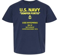 USS WYOMING  BB-32 * SEMPER FORTIS *VINYL SHIRT. US NAVY LICENSED