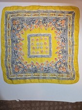 Vintage Yellow Silky 16 Inch Scarf With Orange Flowers