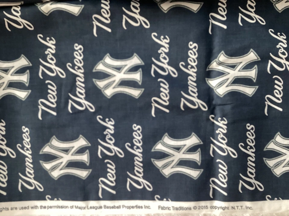 MLB NEW YORK YANKEES NAVY BLUE FABRIC 2 YARD PIECE 100% COTTON 58" WIDE NEW!! - Image 4 of 4