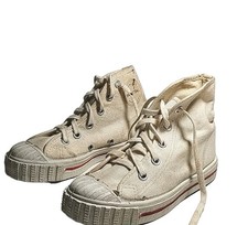 Vtg 60s 70s Deadstock White Canvas High Top Basketball Shoes Sneakers Made in...