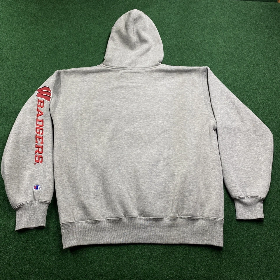 Suéter universitário vintage Wisconsin Badgers com capuz masculino L cinza hóquei - Imagem 3 de 4
