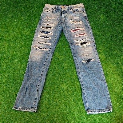 Cipo & Baxx Jeans Herren 31x34 blau gerade Knopfleiste distressed extravagant