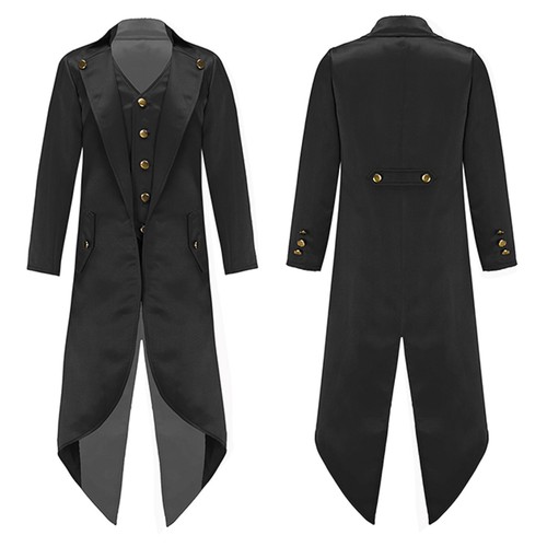 UK Kids Boys Tailcoat Gothic Victorian Jacket Pirate Long Coat Cosplay Costume - Picture 24 of 84