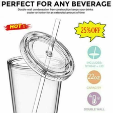 500ml Double-layer Walled Cup Plastic Clear with Lid&Straw Cup Sale H Prof D1Y3