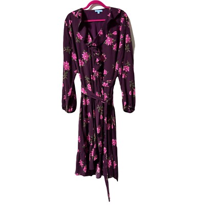 Draper James RSVP Wrap Dress Plum Floral Ruffle Midi Long Sleeve Size XXL 2XL