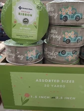 Premium Wired Ribbon 50 Yards Hello Spring Truck Floral Truck 2.5in Width A3