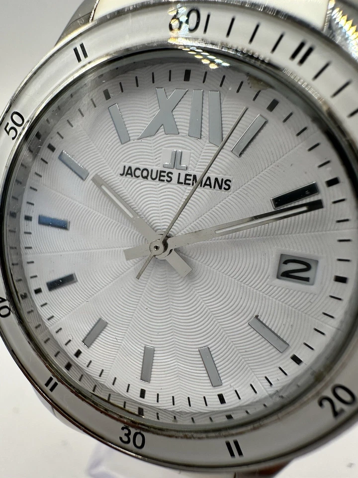Reloj de pulsera deportivo Jacques Lemans unisex Roma 1-1623 con correa de silicona blanca Foto 2 de 4