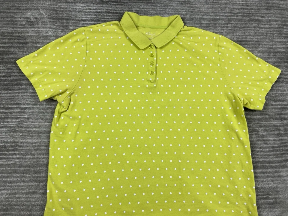 Kim Rogers Top Womens XL Green White Polka Dot Polo Short Sleeve Cotton - Изображение 2 из 4