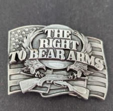 1990 Siskiyou 2nd Amendment Belt Buckle The Right To Bear Arms USA Flag Vintage