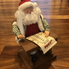 VTG Christmas Moving Musical Santa Claus Wish List Desk Santa’s Wish List 13x7"