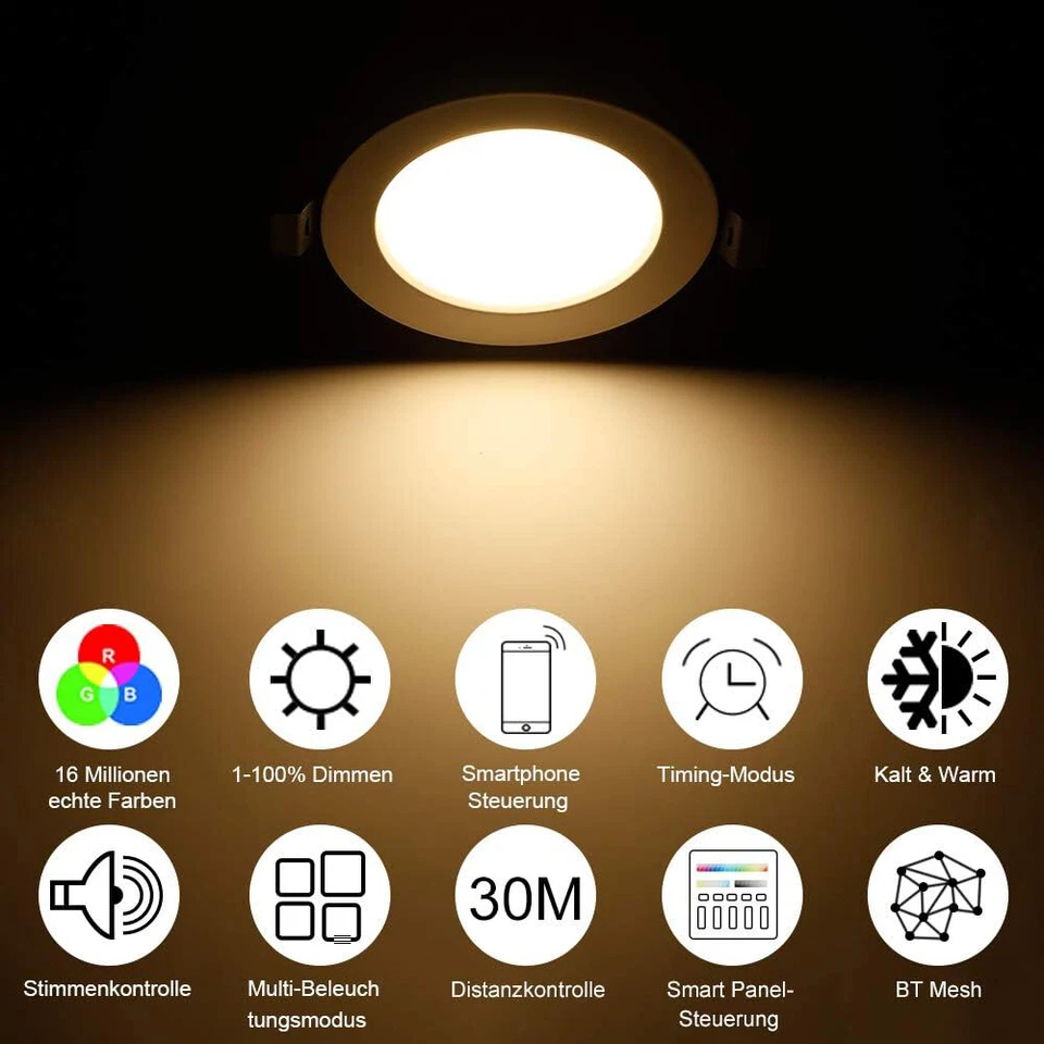1-20 Stück 5W Bluetooth RGBW LED Panel Einbaustrahler Einbau Deckenleuchte Spot - Bild 3 von 4