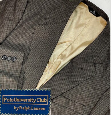 Polo Ralph Lauren Blazer 40R Mens Brown Wool Micro-Houndstooth 2 Button VTG USA