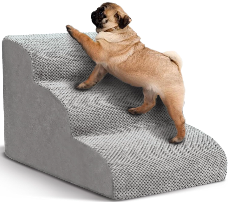 3-Tier High-Density Foam Dog Stairs for Small Pets with Non-Slip Wide Ramp