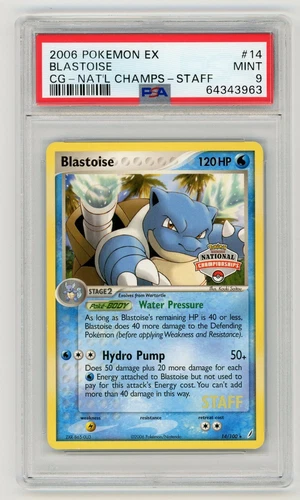 Pokemon Card Blastoise 14/100 National Championships STAFF Graded PSA 9 MINT