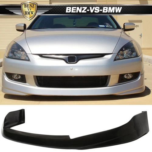 Fits 03-05 Honda Accord HFP-Style Coupe Front Bumper Lip Unpainted Black PU 2Dr