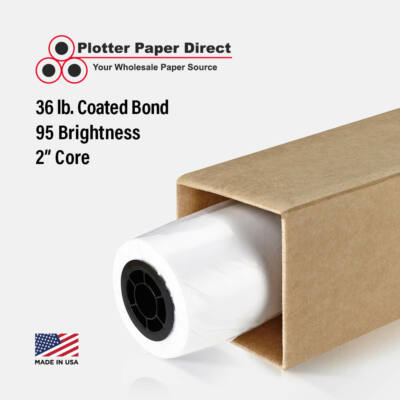 54'' x 100' 36Lb Coated Bond Paper for Wide Format Inkjet Printers, 1 Roll