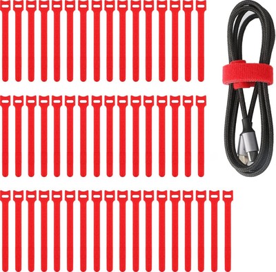 50pcs Reusable Fastening Adjustable Cable Ties Wire Management 8 Inch Red