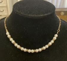 Vintage Gold Tone Faux Pearl Beaded Choker Collar Statement Necklace 