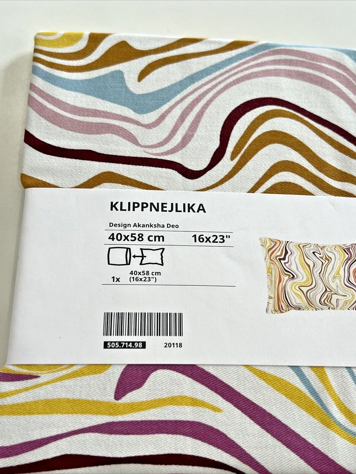 Ikea KLIPPNEJLIKA Pillow Cushion Cover 16"x23" Off White Multicolor Abstract New - Image 4 of 4