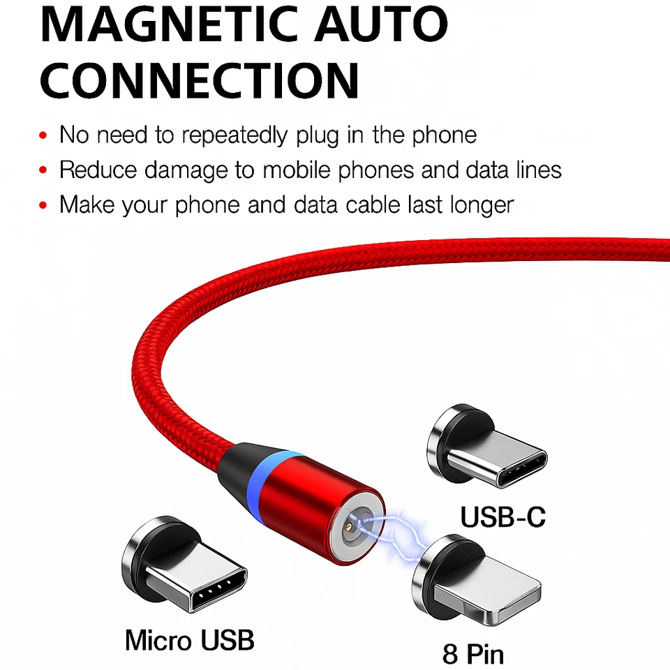 3in1 Charging Cable Fast Magnetic Charge For Iphone Android USB Type C Micro USB - Image 2 of 4