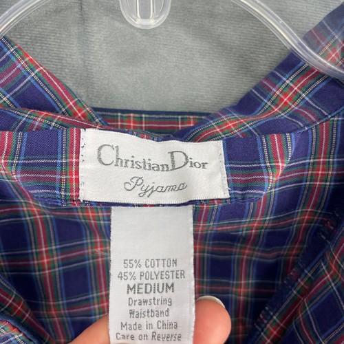 Christian Dior Pyjama Mens Medium Blue Plaid Long Sleeve Button Up Collared - Picture 4 of 12