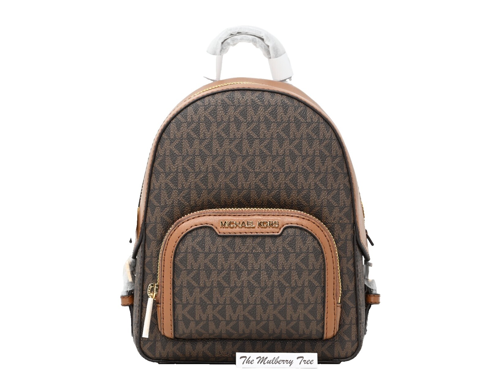Michael Kors Abbey Leather Backpack MK and Checkered AOP - Pre-Owned Michael Kors Abbey Jaycee Medium Large Bookbag, Light Powder  main image 2