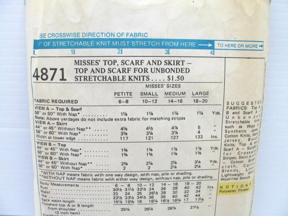 McCall's 4871 Misses Knit Top Scarf Skirt Size M Sewing Pattern #565 - Image 4 of 4