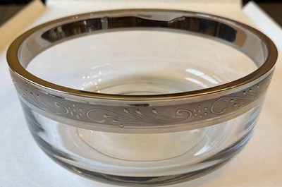 Pasabahce 70 s Vintage Turkish Serving Bowl With Silver Plate Rim 8 x3.5  Nice!