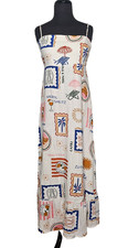 Anthropologie LABEL OF LOVE Maxi Dress Lrg Sleeveless Italian Theme Linen Blend