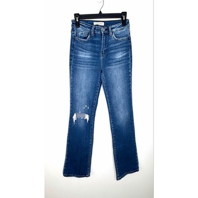 Flying Monkey Mini-Bootcut Jeans Sz 26 Dark Wash Distressed Ripped Knee 